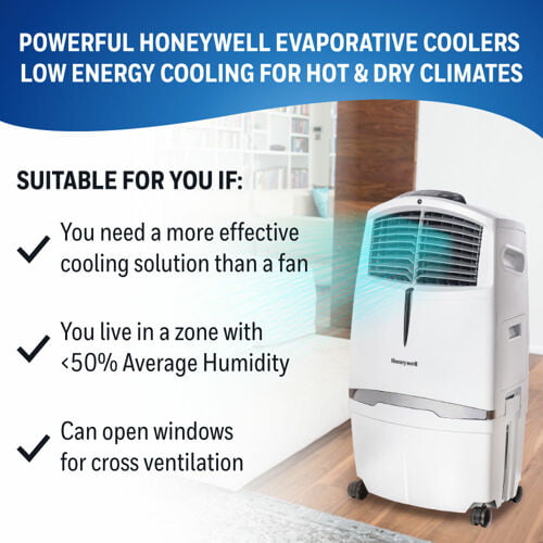 Honeywell 525-729CFM Portable Evaporative Cooler, Fan & Humidifier with Ice Compartment & Remote, CL30XCWW, White