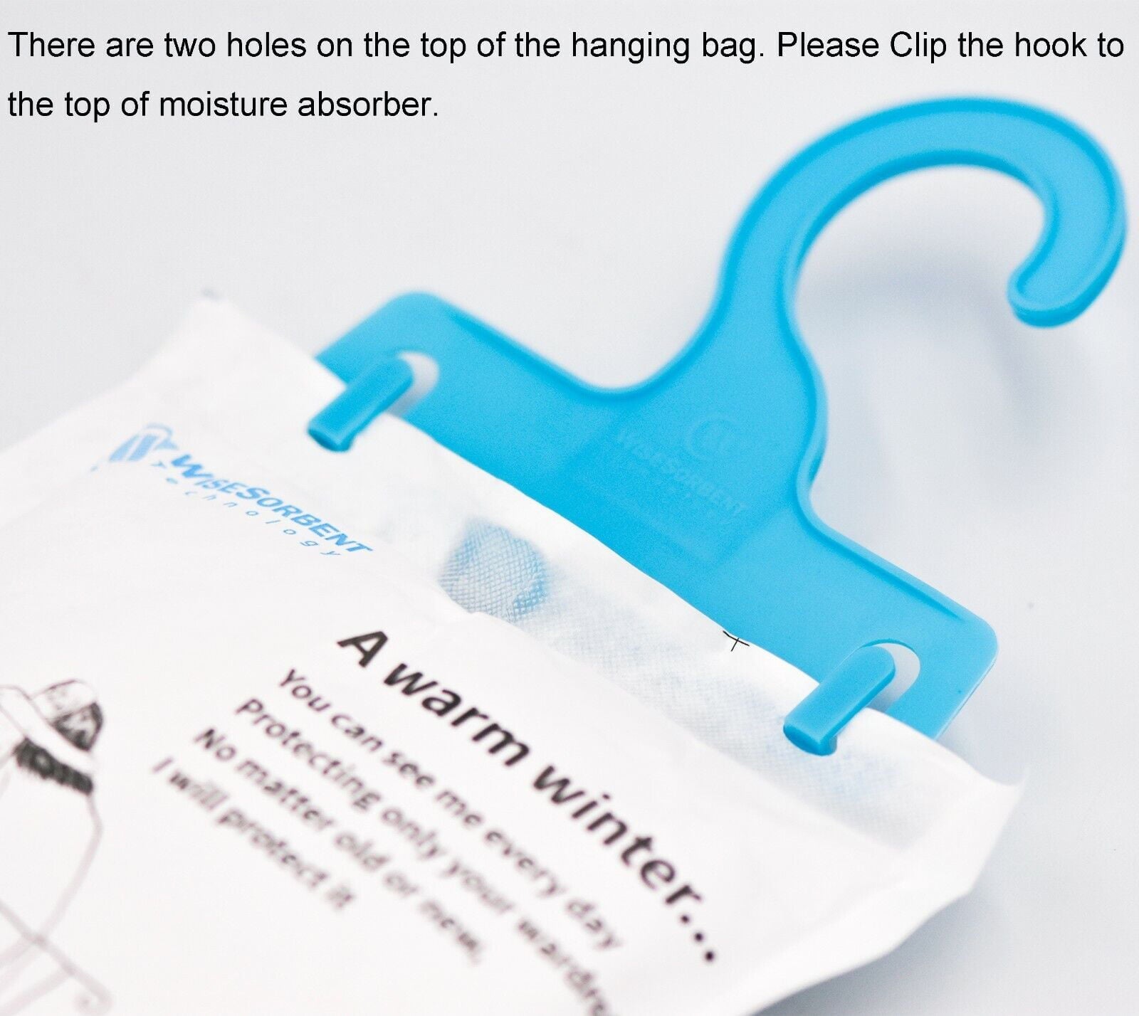Wisesorb Moisture Absorber Refill Hanging Bags, 12 Pack (7 oz. ea.) of Tyvek Paper Moisture Absorber Packets with 6pcs Hooks, Humidity Packs, Hanging Closet Dehumidifier Bags