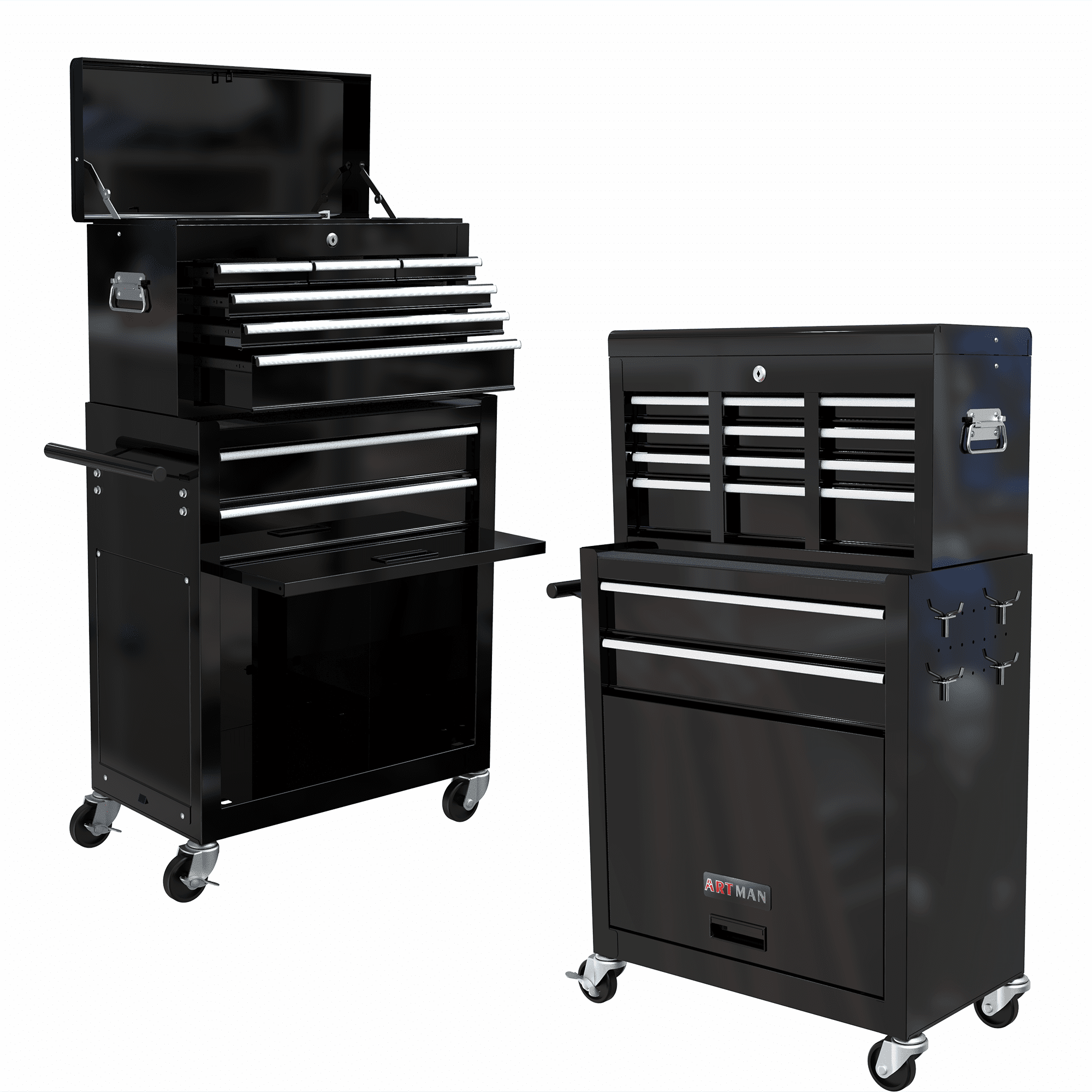 Seizeen 2-IN-1 Tool Chest & Cabinet, Large Capacity 8-Drawer Rolling Tool Box Organizer with Wheels Lockable, Black
