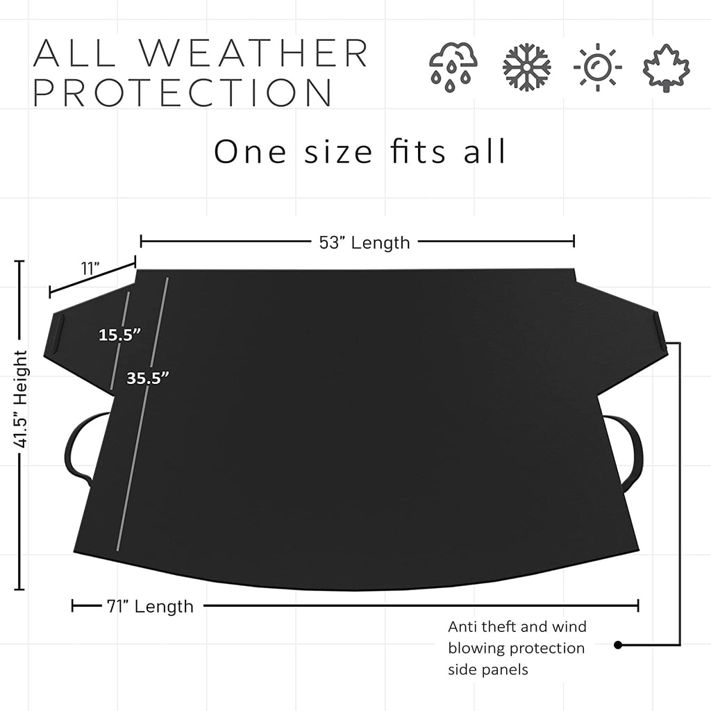 Oxgord Windshield Snow Cover Black Car Shade Ice Removal Winter Summer Universal Fit (Front Cover) (WSSC-01)