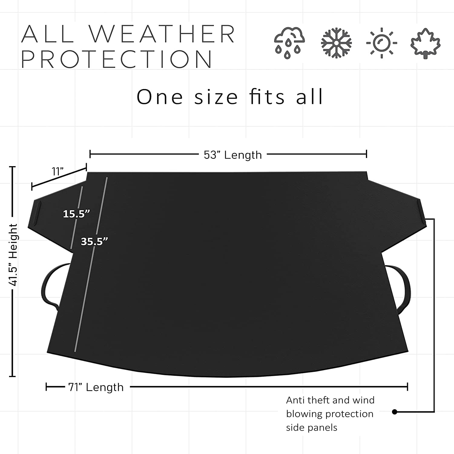 Oxgord Windshield Snow Cover Black Car Shade Ice Removal Winter Summer Universal Fit (Front Cover) (WSSC-01)