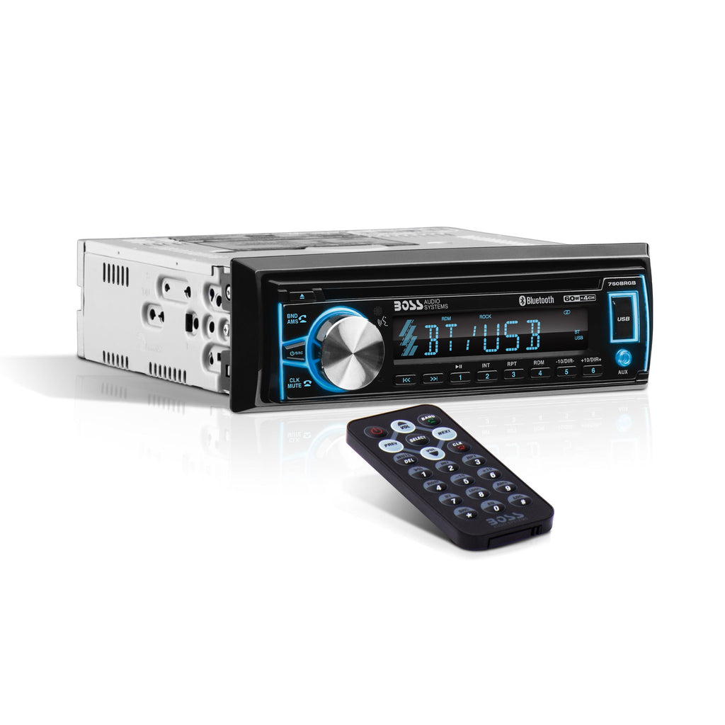 BOSS Audio Systems 750BRGB Car Audio Stereo System - Single Din, Bluetooth Audio and Calling Head Unit, CD Player, USB, AUX Input, AM/FM Radio Receiver, Multi Color Illumination, Hook up to Amplifier