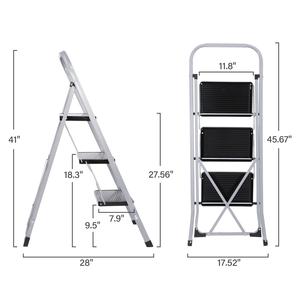 ZENY 3 Step Ladder Folding Step Stool Wide Anti-Slip Platform 330lbs Capacity
