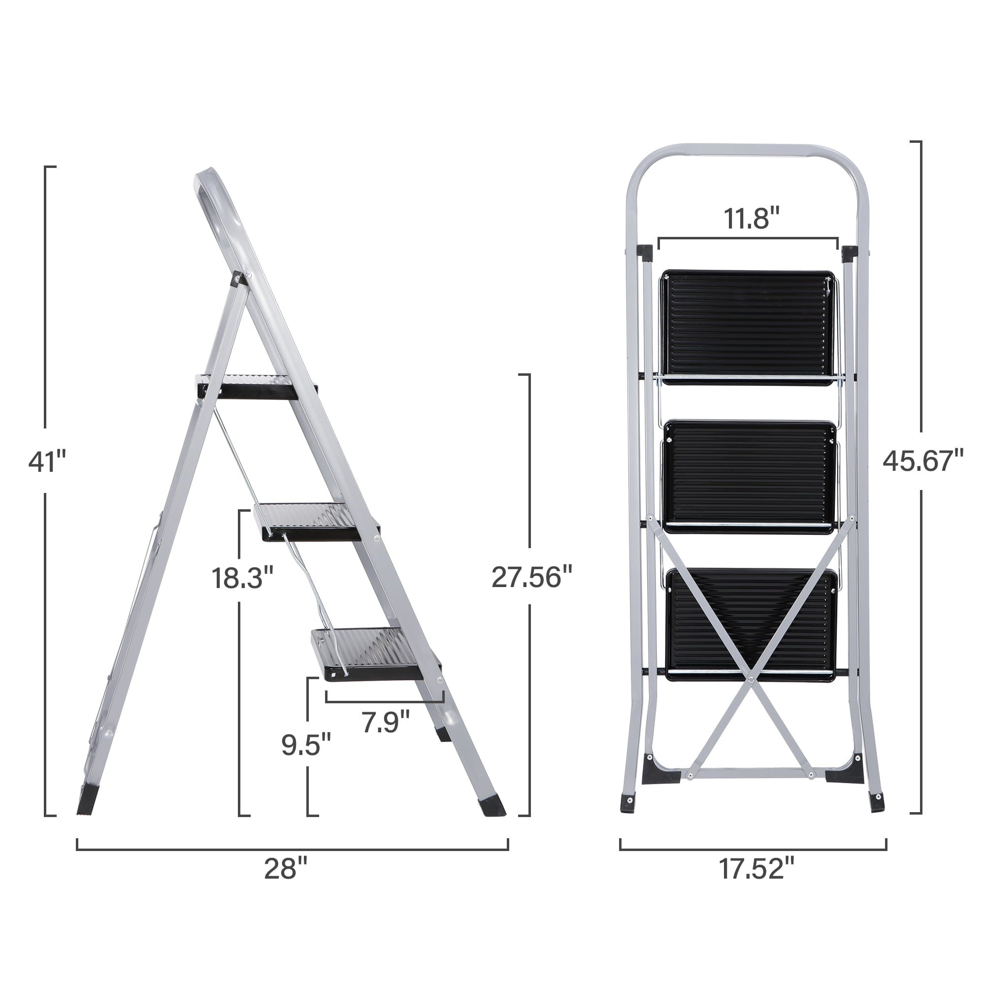 ZENY 3 Step Ladder Folding Step Stool Wide Anti-Slip Platform 330lbs Capacity