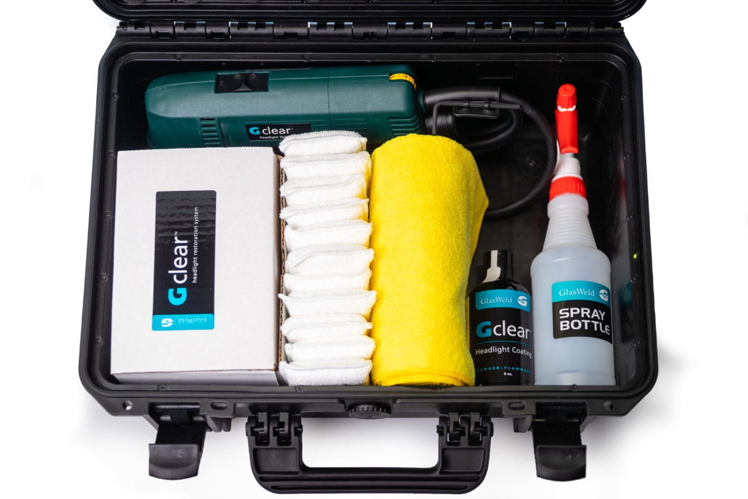 GlasWeld Gclear Professional Headlight Restoration Kit to start restoring headlights quickly and professionly