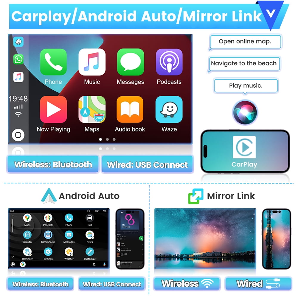 Podofo 1+16G Double DIN 9'' Touchscreen Car Stereo Radio Wireless Carplay Android Auto Mirror Link Android 11 HD 1080P WIFI GPS FM Bluetooth, AHD Backup Camera