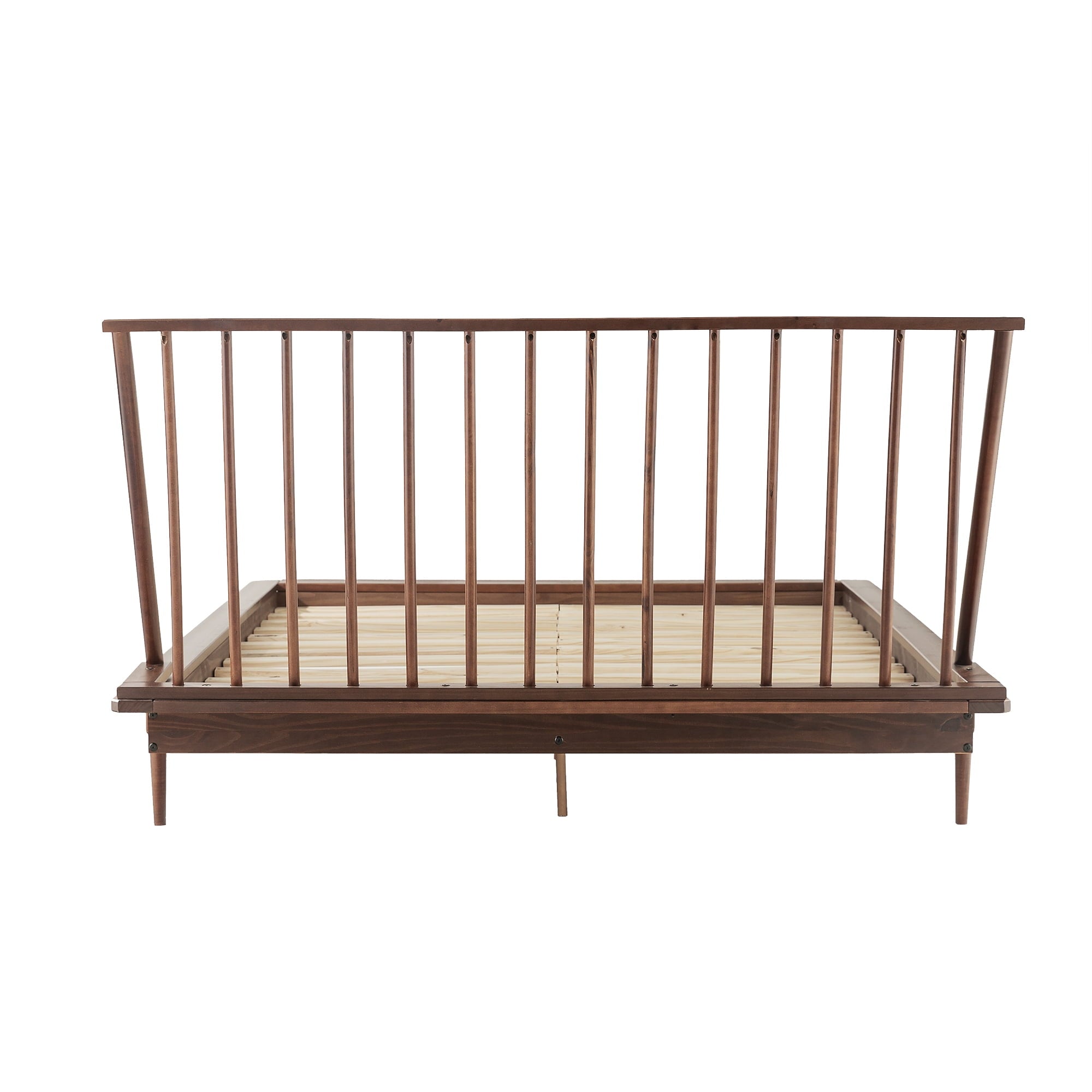 Walker Edison Modern Boho Queen Size Solid Wood Platform Bed, Walnut