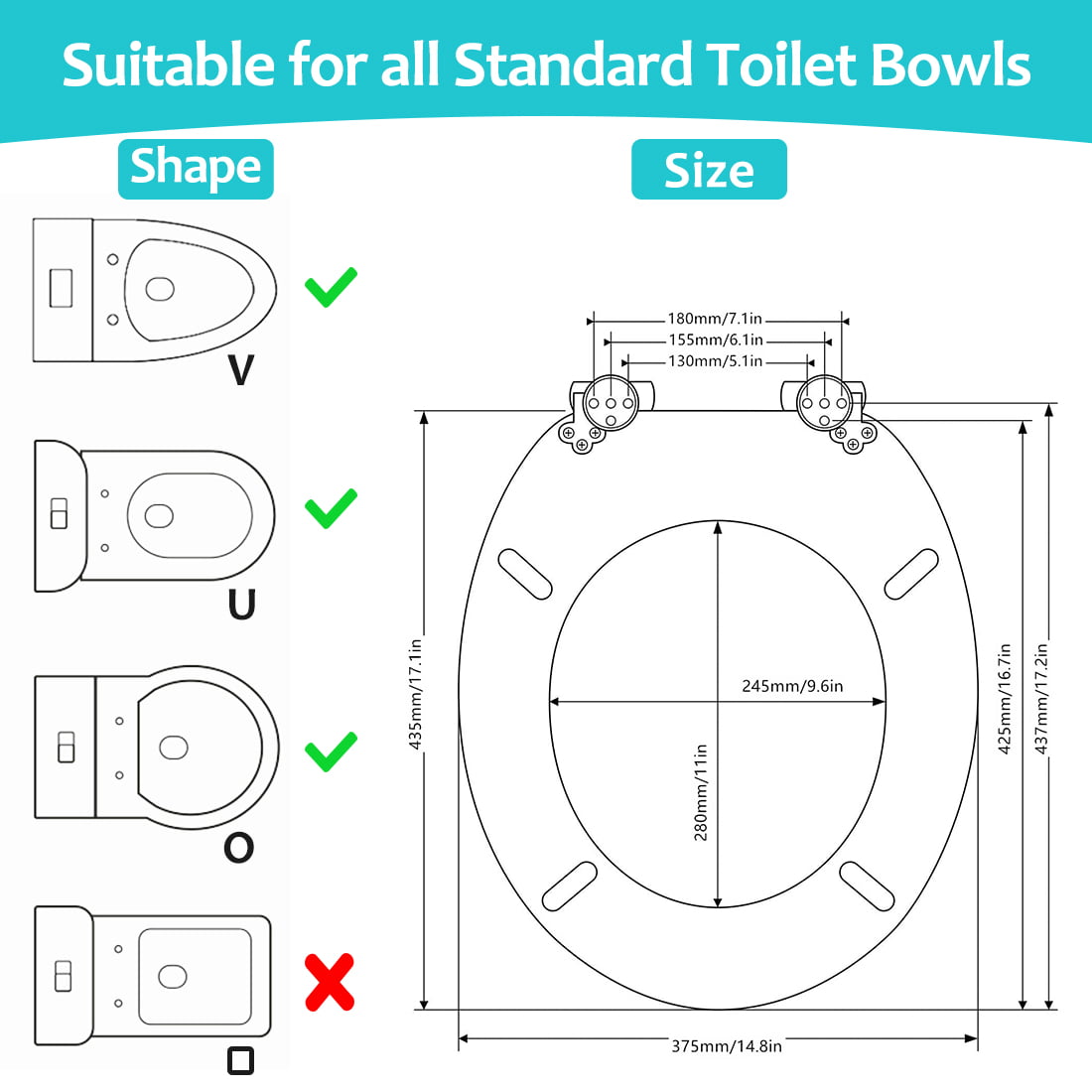Nastarki Round Toilet Seat, Slow Close Wood Toilet Seats, Wooden Toilet Seats with Strong Alloy Hinges