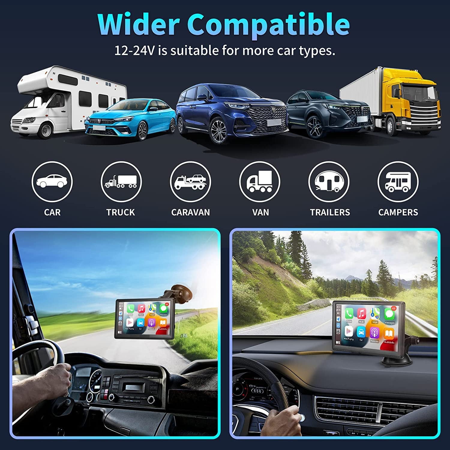 Wireless Apple CarPlay Dash Mount, Portable Car Stereo, Android Auto, Drivemate, 7-Inch Full HD Touchscreen, Car Audio Receiver, Bluetooth Handsfree, Car Buddy, Rear Camera, TF/USB/AUX Input