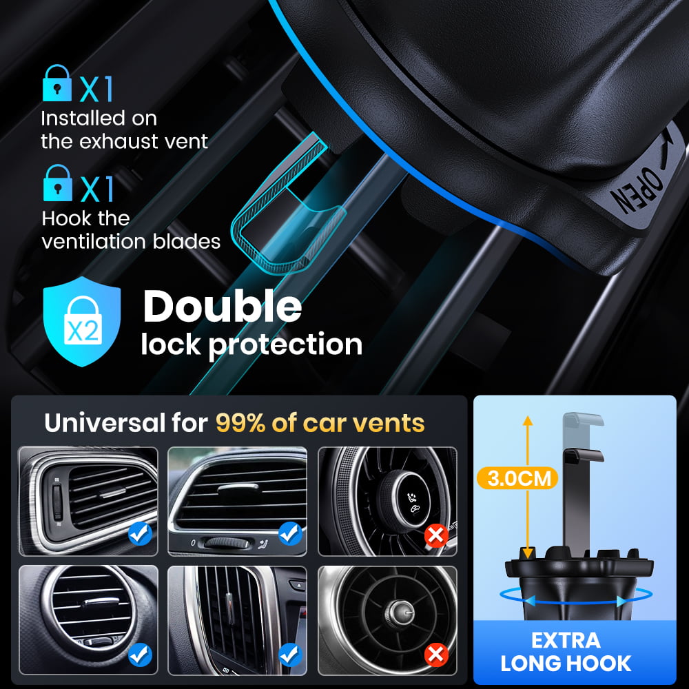 TOPK Cell Phone Holder for Car with Hook Clip Air Vent Car Mount 360° Rotation Universal Mobile Phone Mount
