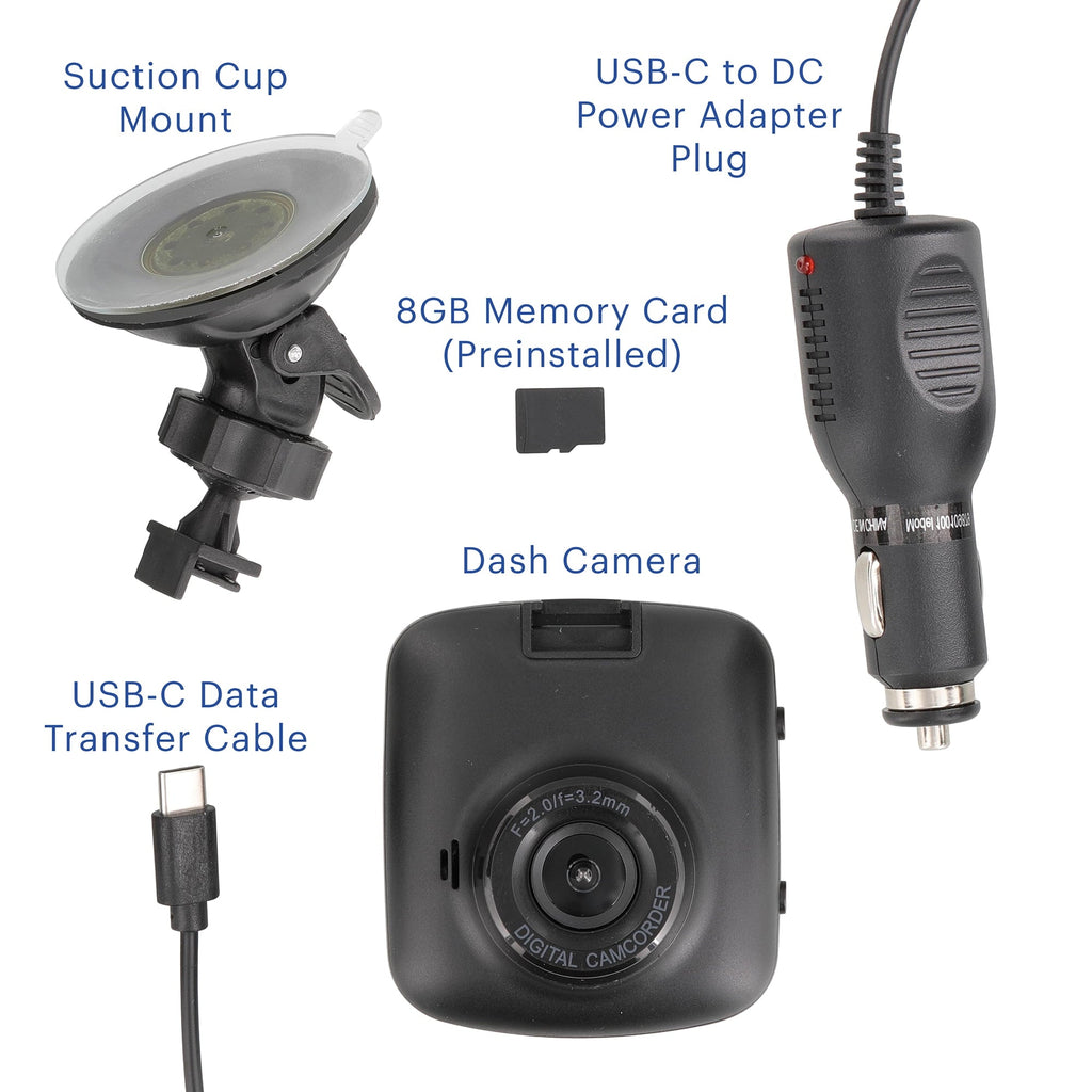 onn. 1080p HD Black Car Dash Cam, 2.4" LCD Screen, 110 Degree Vision Angle, Play Video Recordings, 0.5 lb.