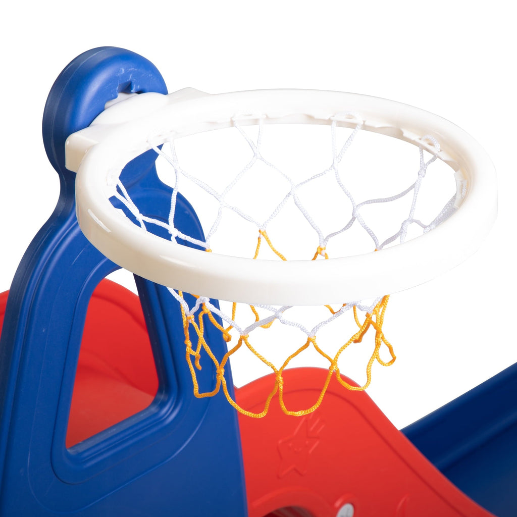Kids-gift! 5 in 1 Slide and Swing Playing Set, Toddler Extra-Long Slide with 2 Basketball Hoops, Football, Ringtoss, Indoor Outdoor