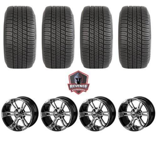 12" Raptor Machined Black Golf Cart Wheels and Tires Combo (205/30-12) Set of 4