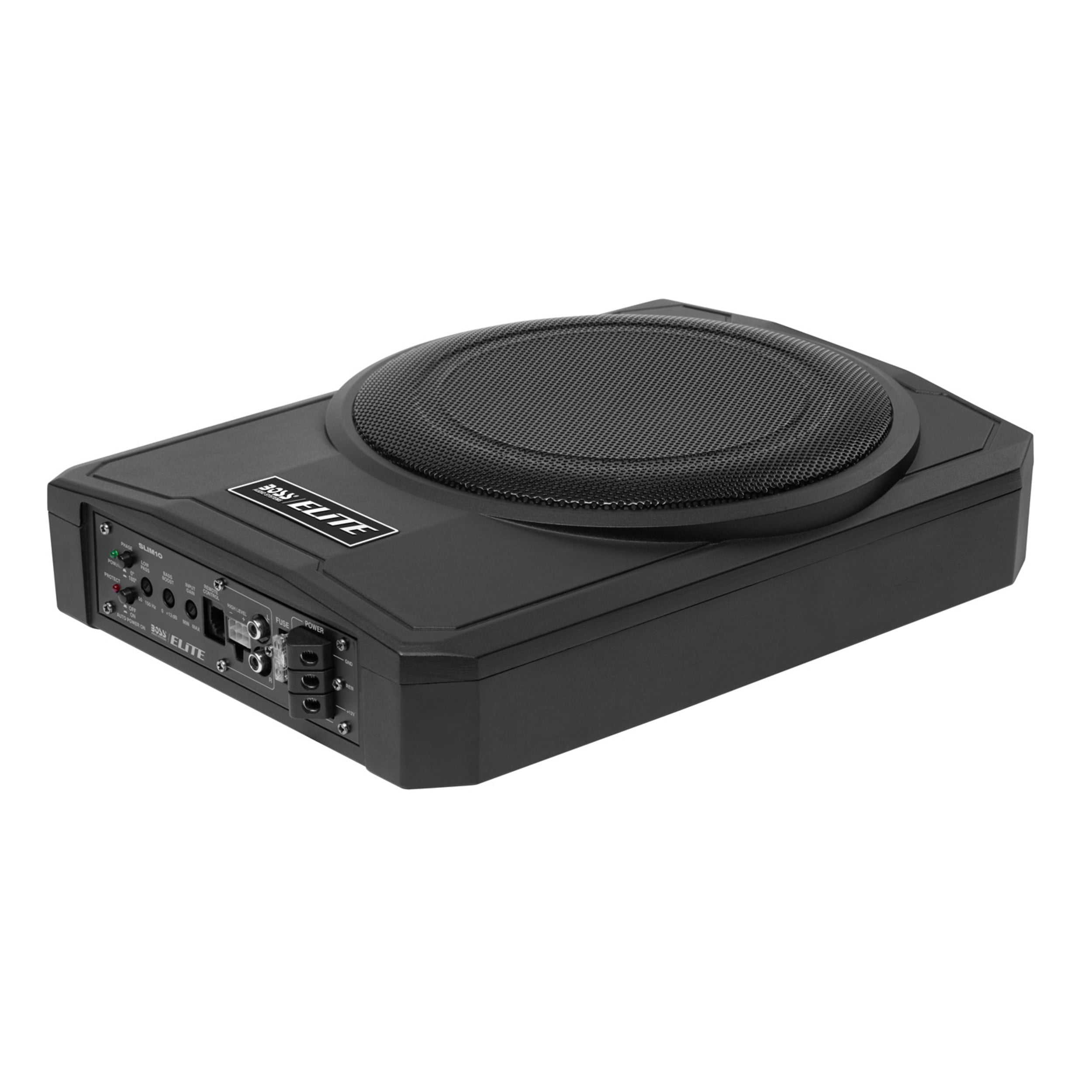 BOSS Audio Systems SLIM10 Elite Series 10 Inch Powered Car Audio Subwoofer - Low Profile, Remote Subwoofer Control, Built In Amplifier, Under Seat, For Truck, Hook Up To Amplifier