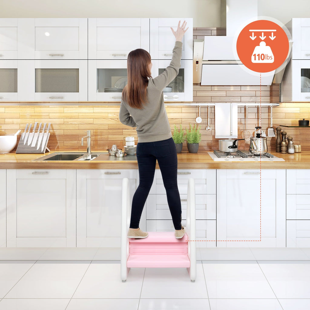 Infans Kids Step Stool Learning Helper w/Armrest for Kitchen Toilet Potty Training Pink