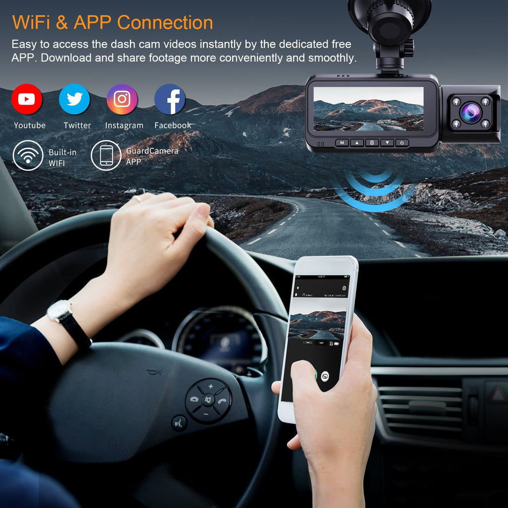 TOGUARD Front and Inside Dual Dash Camera 4K Car Dash Cam with WiFi and GPS 3.16" Display, 170° Wide Angle, IR Night Vision, Support 256GB Max, Black