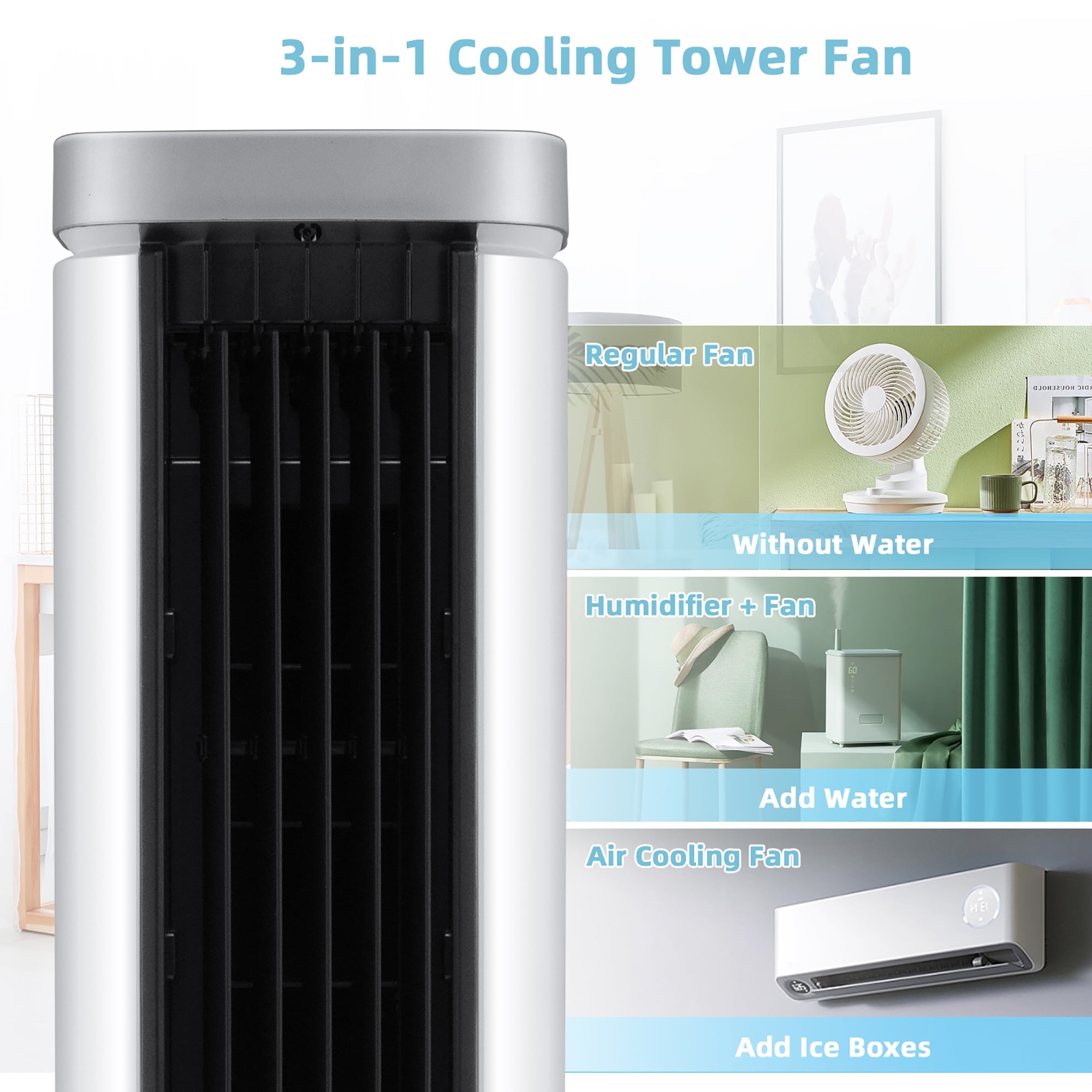 Costway 3-In-1 Portable Evaporative Air Cooler 40'' Bladeless Cooling Tower Fan w/Timer White