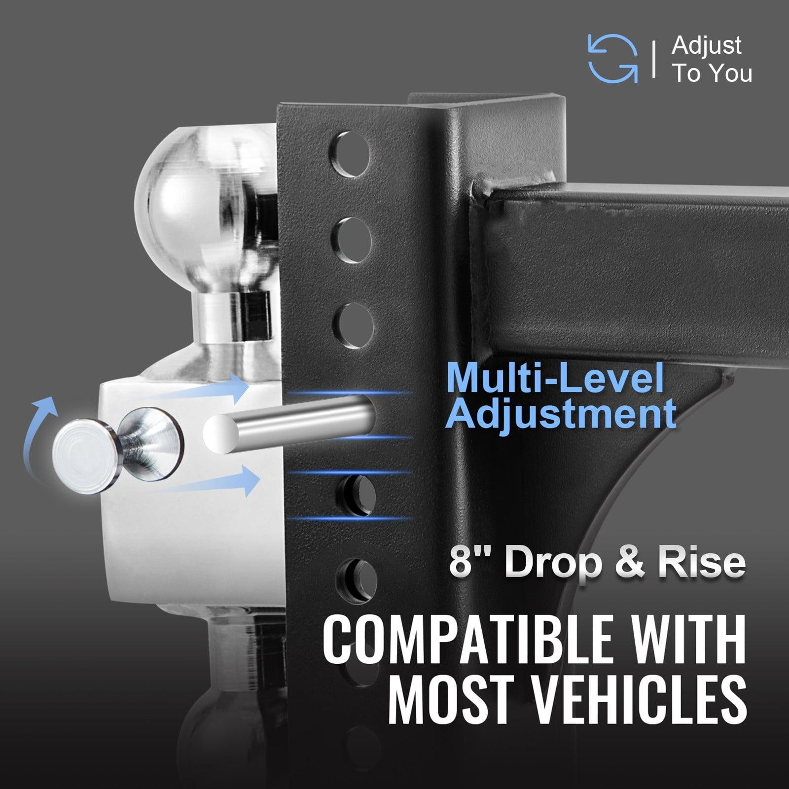 VEVOR Adjustable Trailer Hitch, 8" Rise & Drop Hitch Ball Mount 2.5" Receiver Solid Tube 22,000 lbs Rating, 2 and 2-5/16 inch Stainless Steel Balls w/ Key Lock, for Automotive Trucks Trailers Towing