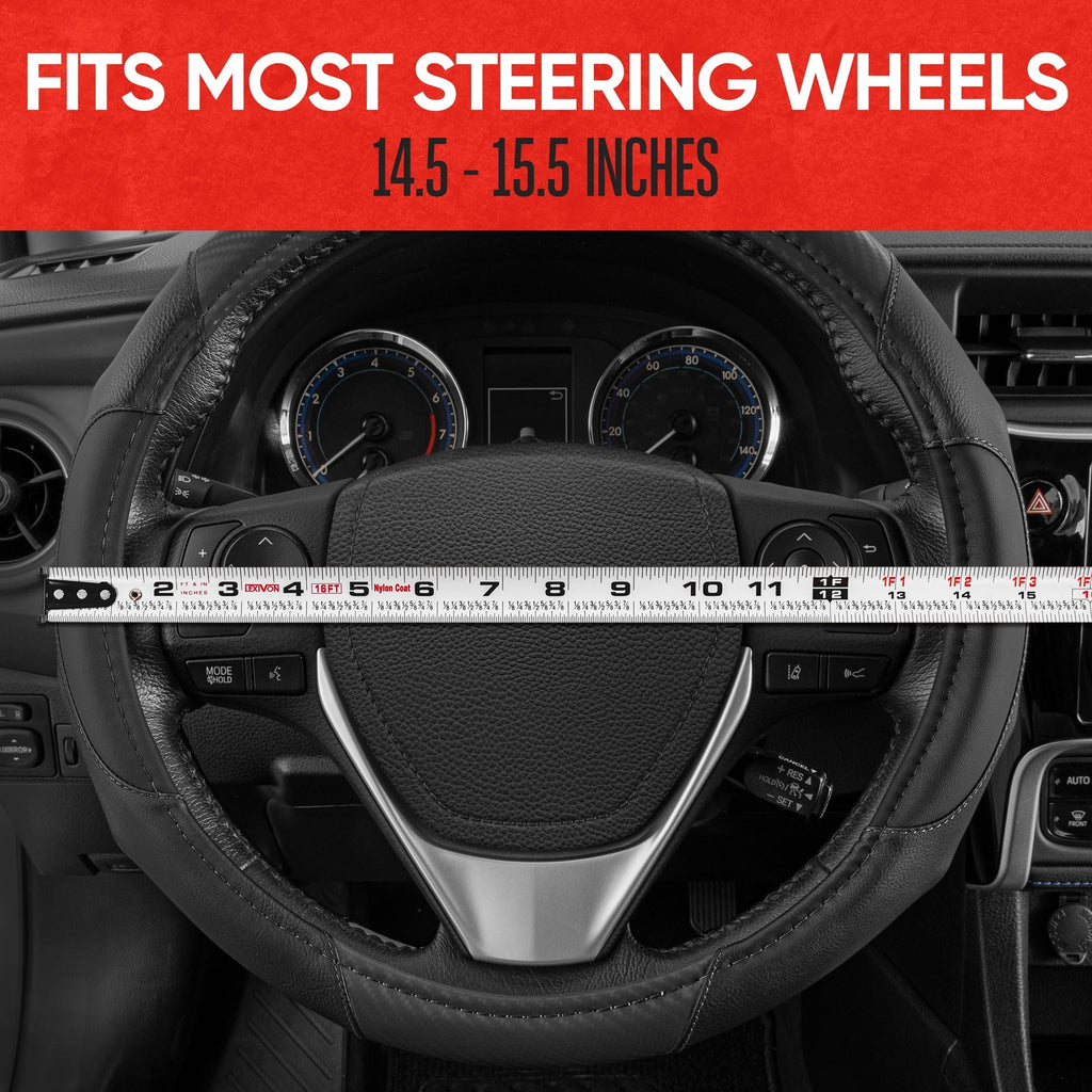Motor Trend GripDrive Carbon Fiber Series - Steering Wheel Cover for Car and SUV - Synthetic Leather Comfort Grip Handles