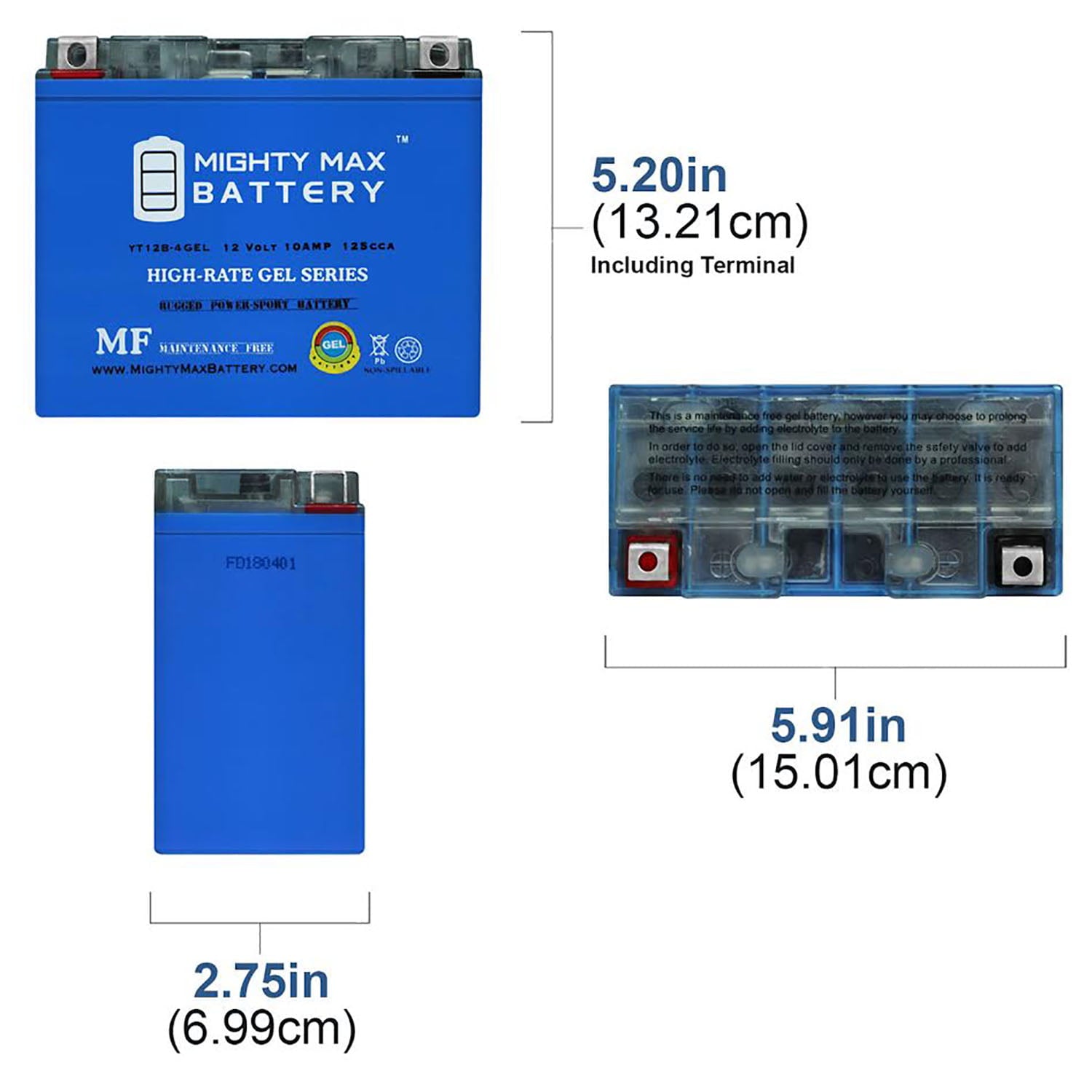 YT12B-4 GEL 12V 10Ah Battery for Yamaha XVS650 V-Star All 650cc 98-14