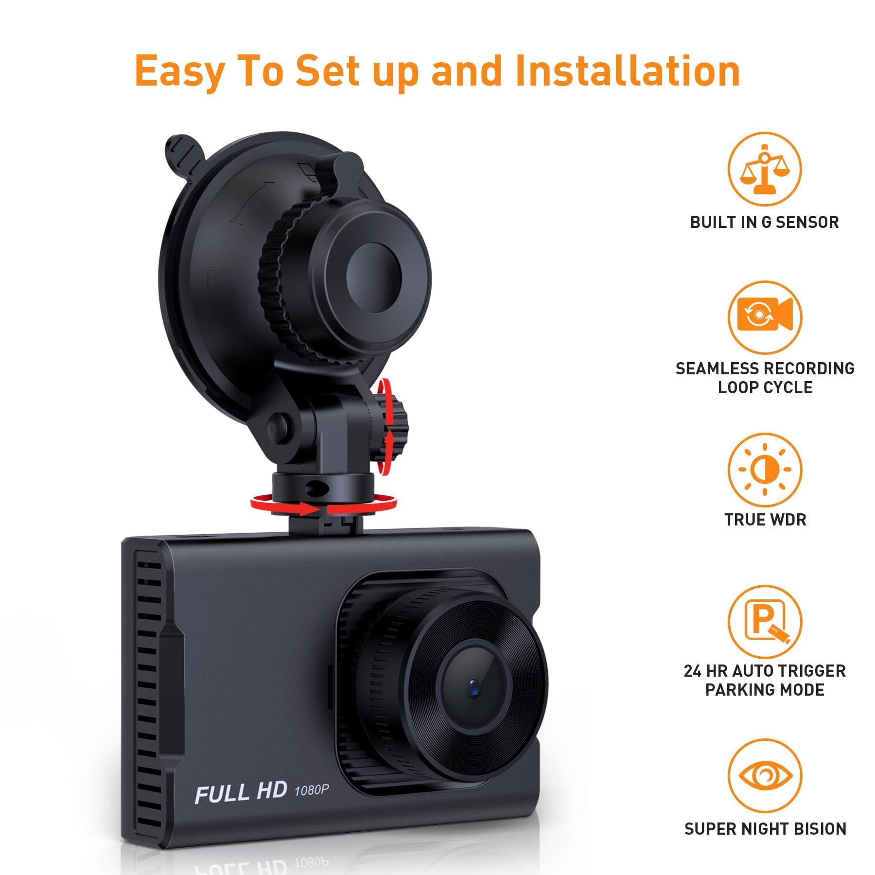 NEXPOW Dash Cam Front and Rear, 1080P Full HD Dash Camera, Dashcam with Night Vision, Car Camera with 3-inch LCD Display, Parking Mode, G-Sensor, Loop Recording, WDR