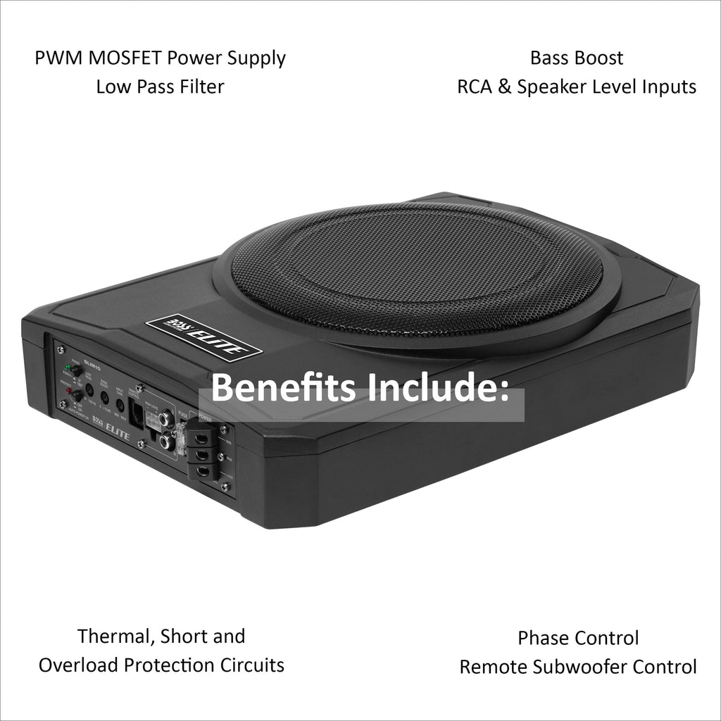 BOSS Audio Systems SLIM10 Elite Series 10 Inch Powered Car Audio Subwoofer - Low Profile, Remote Subwoofer Control, Built In Amplifier, Under Seat, For Truck, Hook Up To Amplifier