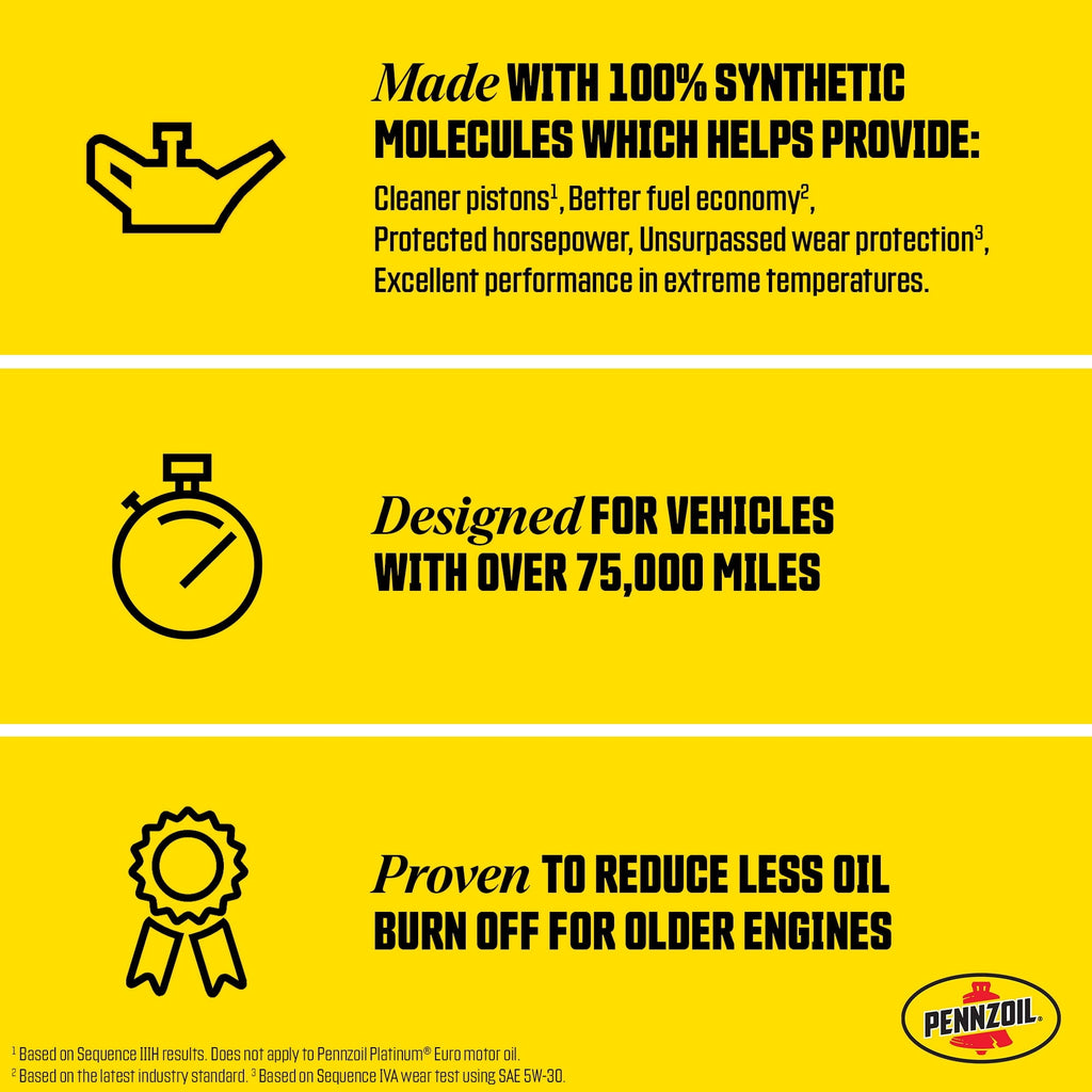 Pennzoil Platinum High Mileage Full Synthetic 5W-30 Motor Oil, 5 Quart