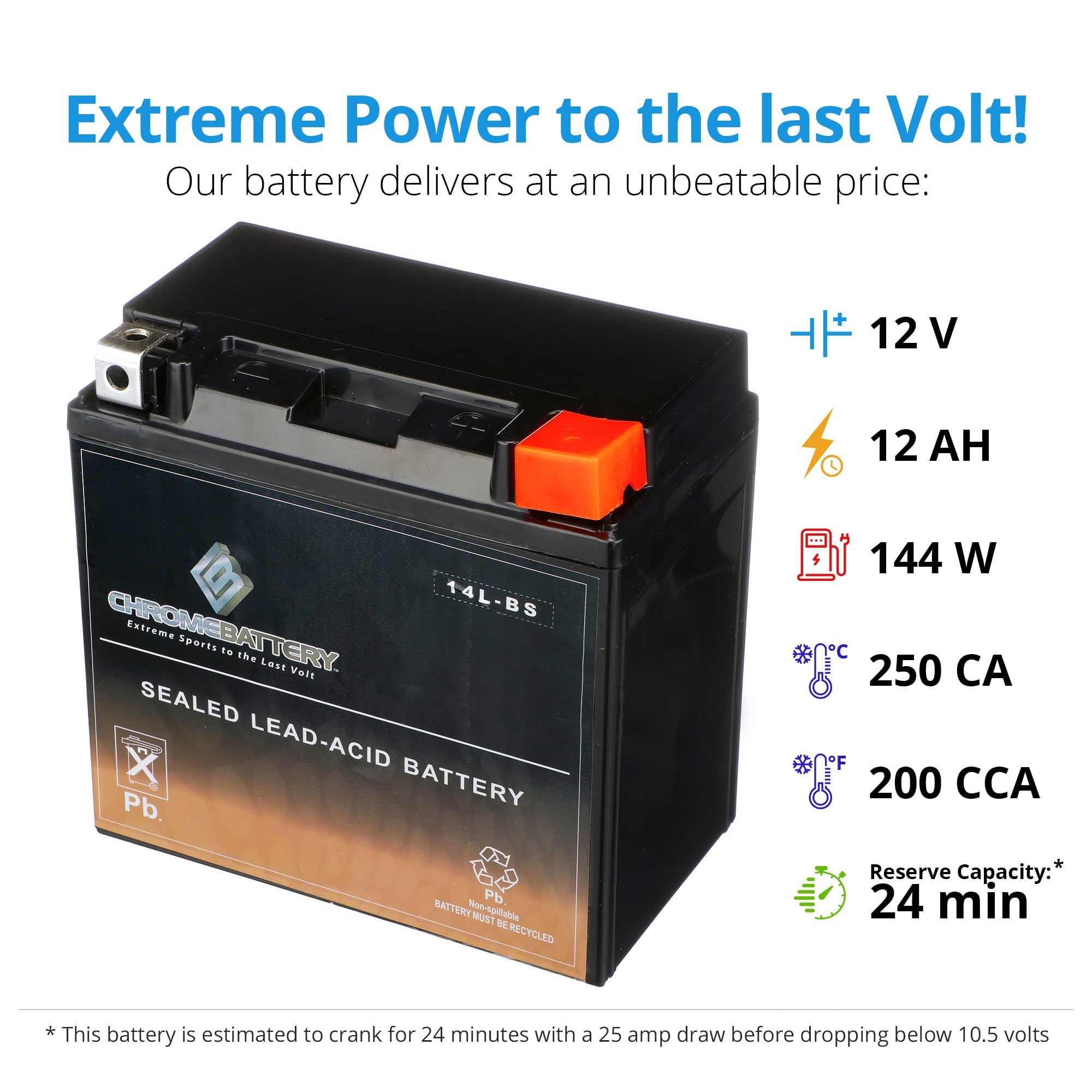 Chrome Battery Ytx14l-bs (14l-bs 12 Volt,12 Ah, 200 Cca) Motorcycle Battery for Harley-davidson Street Year (14-17)