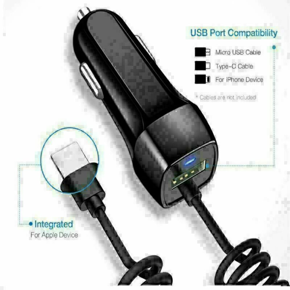 USB Car Charger For iPhone 13 12 11 Pro Max 8 7 + Fast Charging With Extra Cable (4.9ft)
