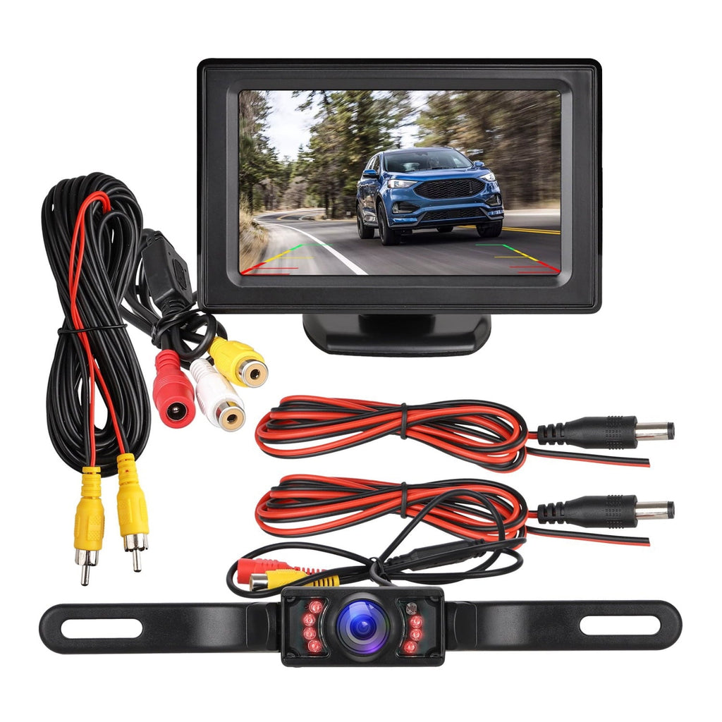 Backup Camera Monitor for Car, Universal License Plate Waterproof 1080P HD Night Vision Cam with 7 IR LED Lights & Display, 5 Inch