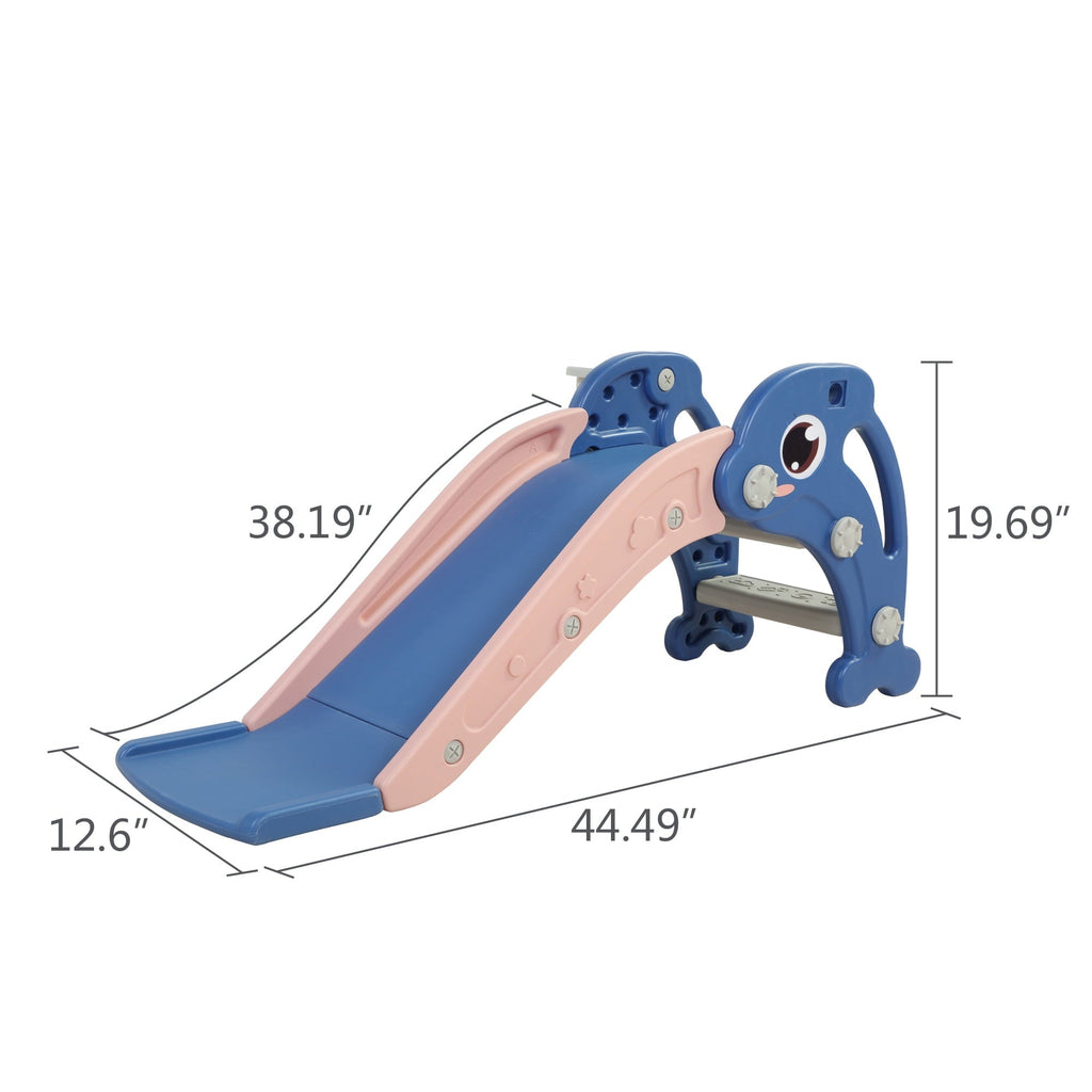 Joinfun 2 in 1 Slide,Toddler Freestanding Extra Long Slide with Basketball Hoop & Ball, Indoor Outdoor, Blue