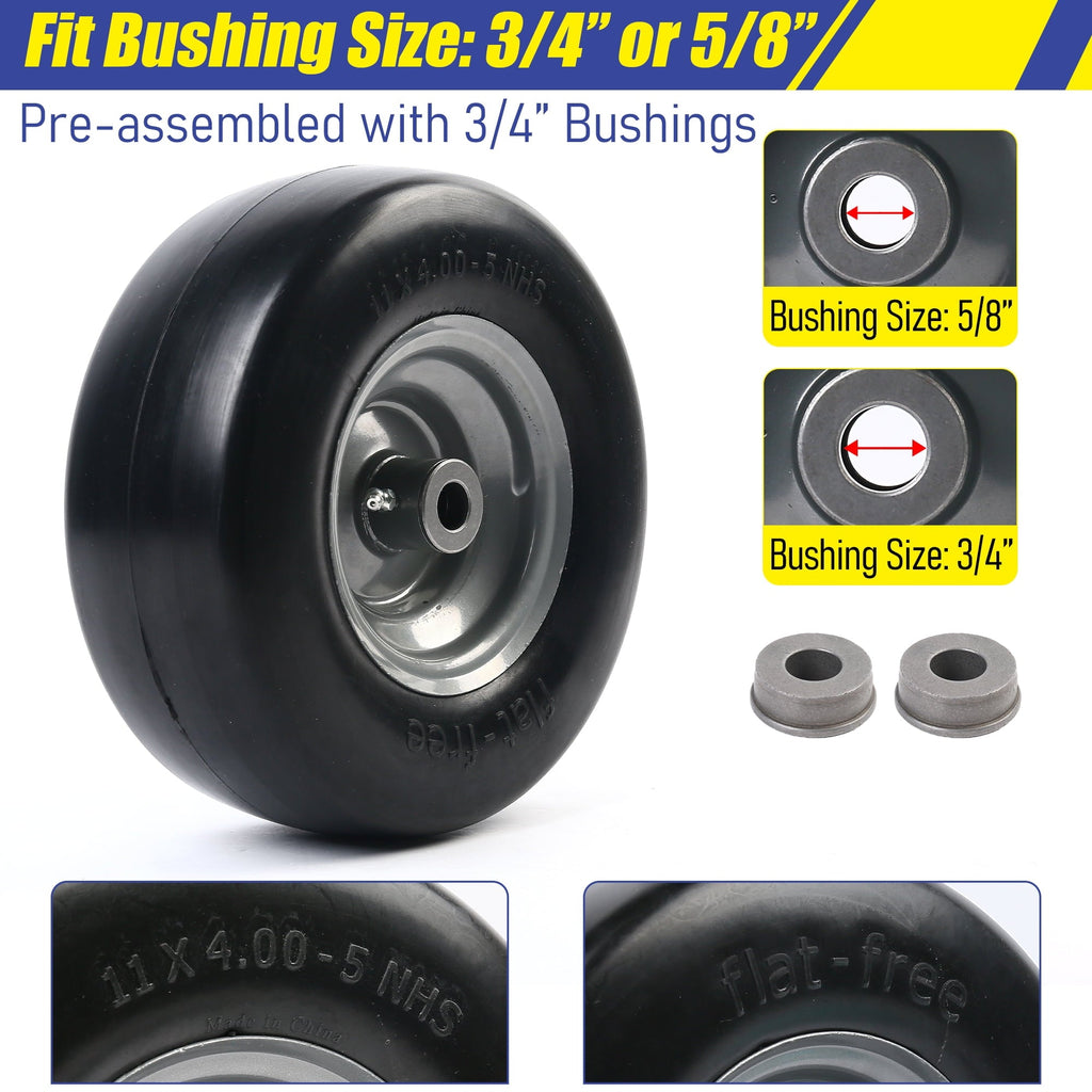 LotFancy 11x4.00-5 in Lawn Mower Tire on Wheel, Flat Free for Zero Turn Mowers