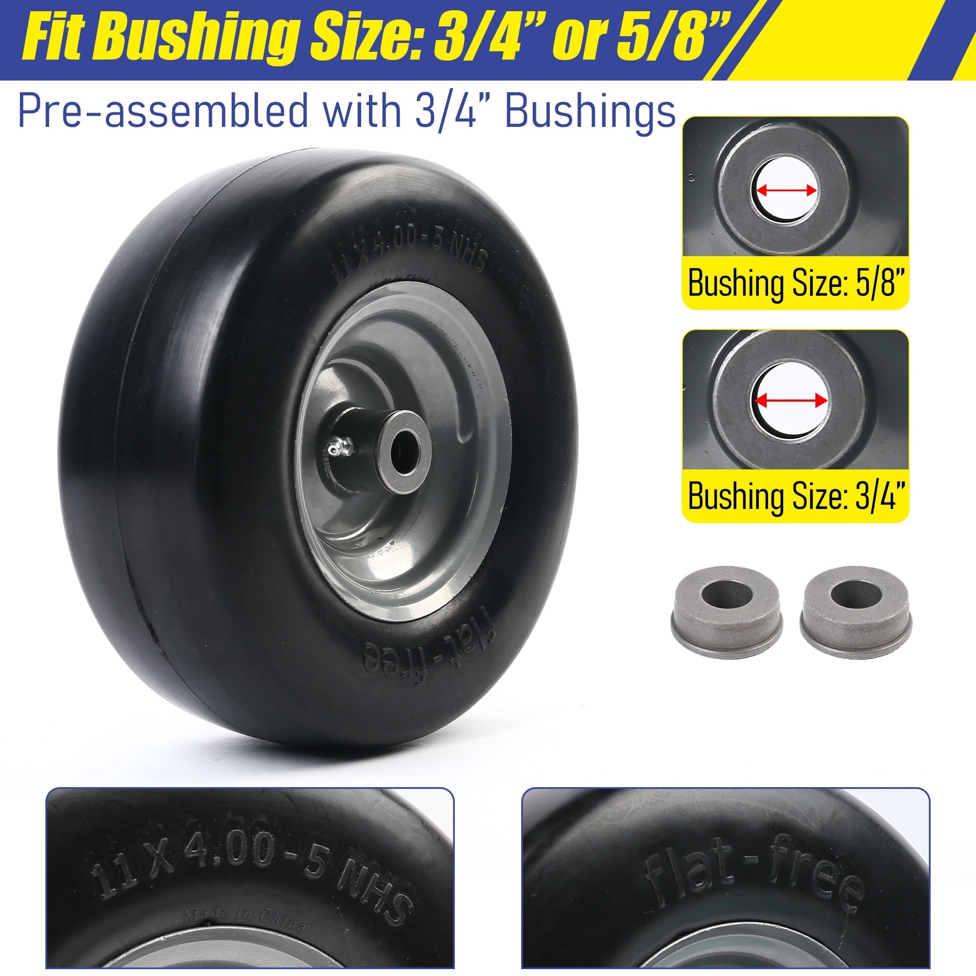 LotFancy 11x4.00-5 in Lawn Mower Tire on Wheel, Flat Free for Zero Turn Mowers