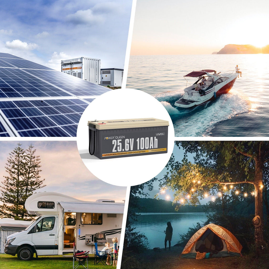Power Queen 24V 100Ah LiFePO4 Deep Cycle Lithium Battery 2560Wh 100A BMS for Solar RV Boat