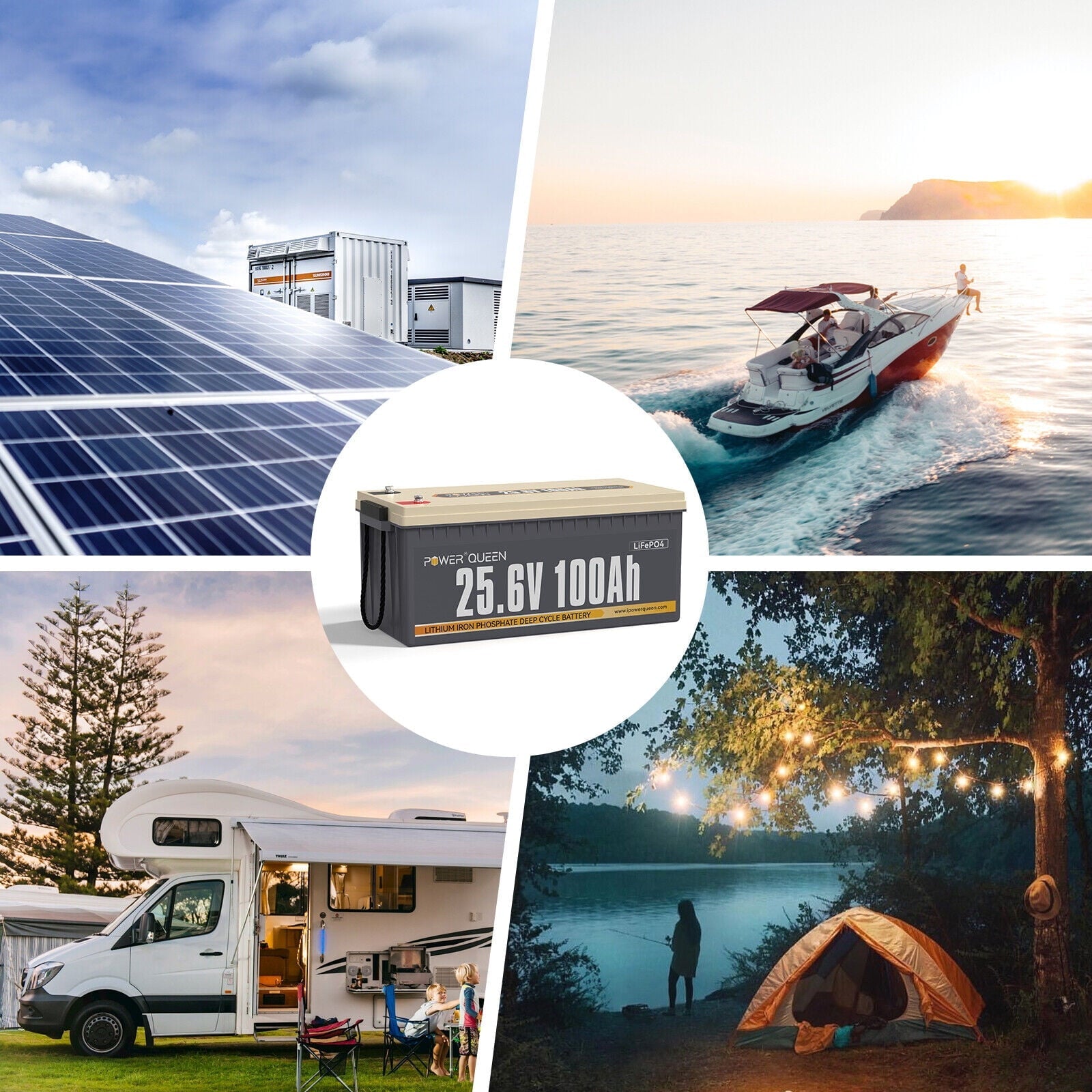 Power Queen 24V 100Ah LiFePO4 Deep Cycle Lithium Battery 2560Wh 100A BMS for Solar RV Boat