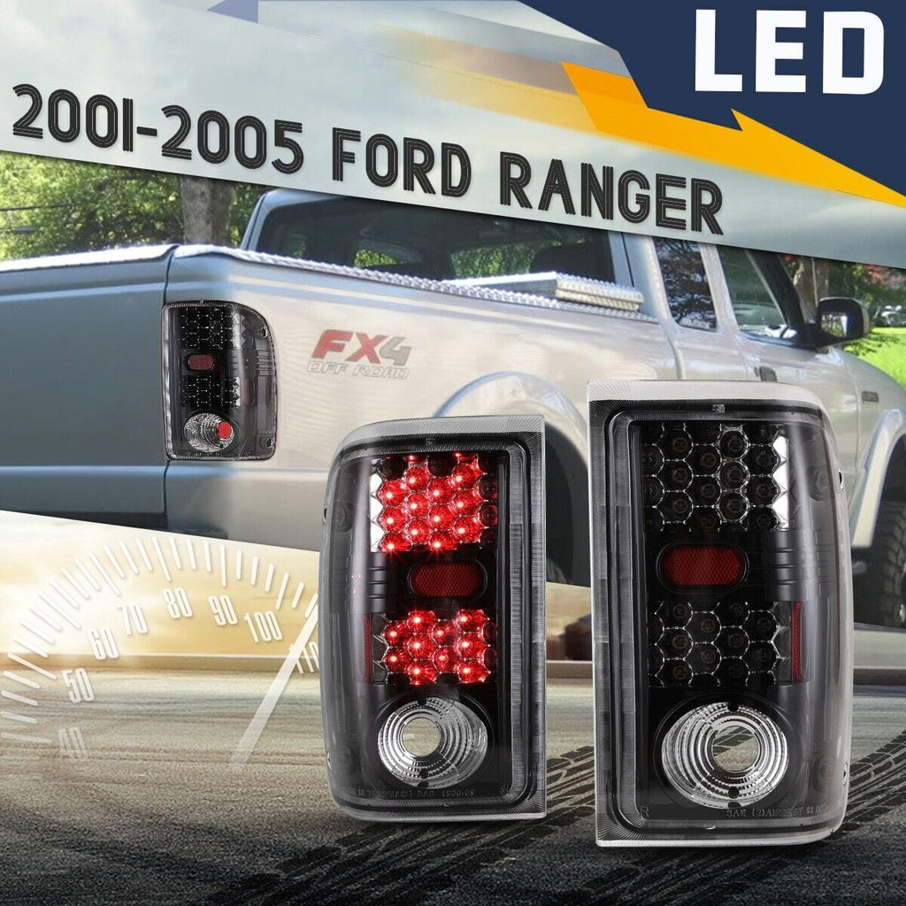 Winjet Pair Tail Lights Assembly for 2001 2002 2003 2004 2005 Ford Ranger Taillights, Rear Lamp Replacement w/Led Turn Signal, Reverse, Running and Brake Lights(Clear Lens)