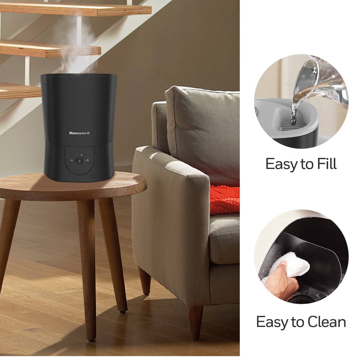 Honeywell 1.5 gal. 500 sq ft Filter Free Warm Mist Humidifier with Essential Oil Cup, Black, HWM440