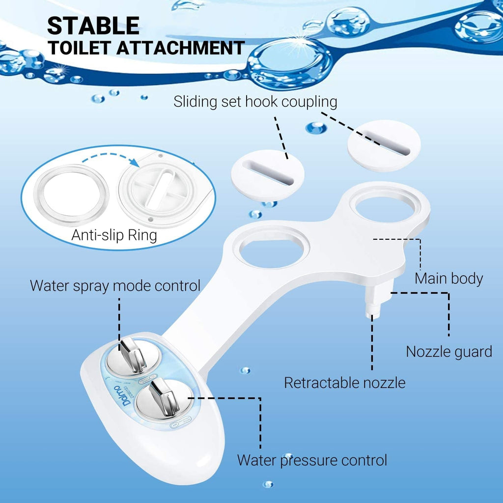 Dalmo Non-Electric Bidet Toilet Attachment with Self-Cleaning Nozzles,with Adjustable Water Spray Pressure and Easy Installation