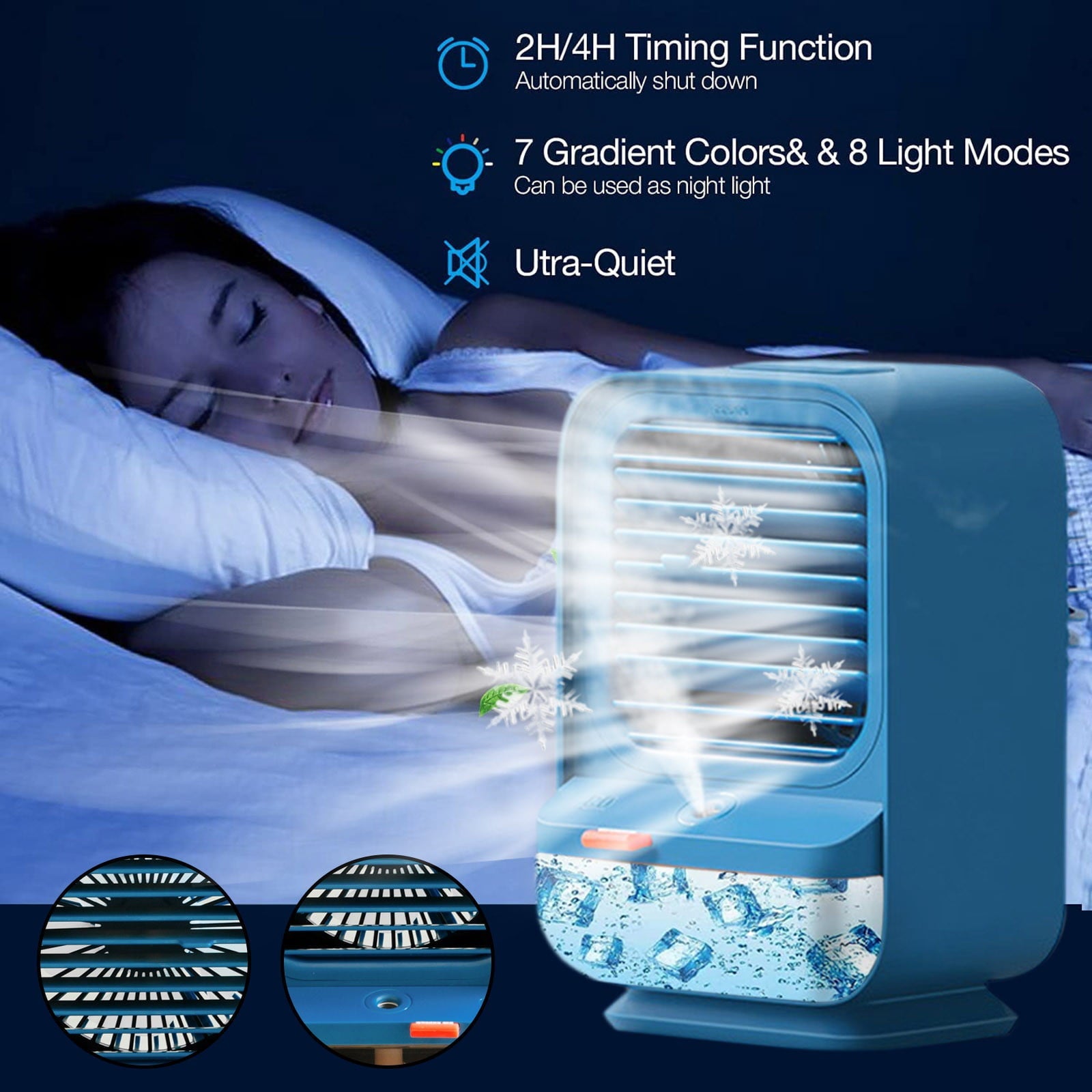 Quiet Oscillating Table Fan Air Conditioner Portable Evaporative Cooler Humidifier Mini Desktop Cooling Fan Tent Fan