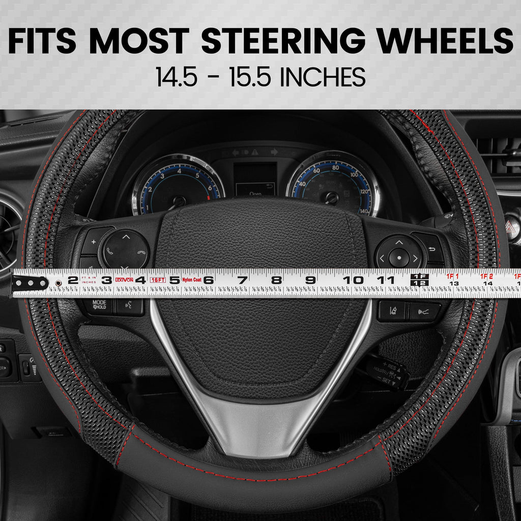 BDK GripTech Sport Black Steering Wheel Cover for Car Truck Van SUV, Medium (14.5" - 15.5") – Ergonomic Comfort Grip for Men & Women, Universal Fit Car Steering Wheel Cover