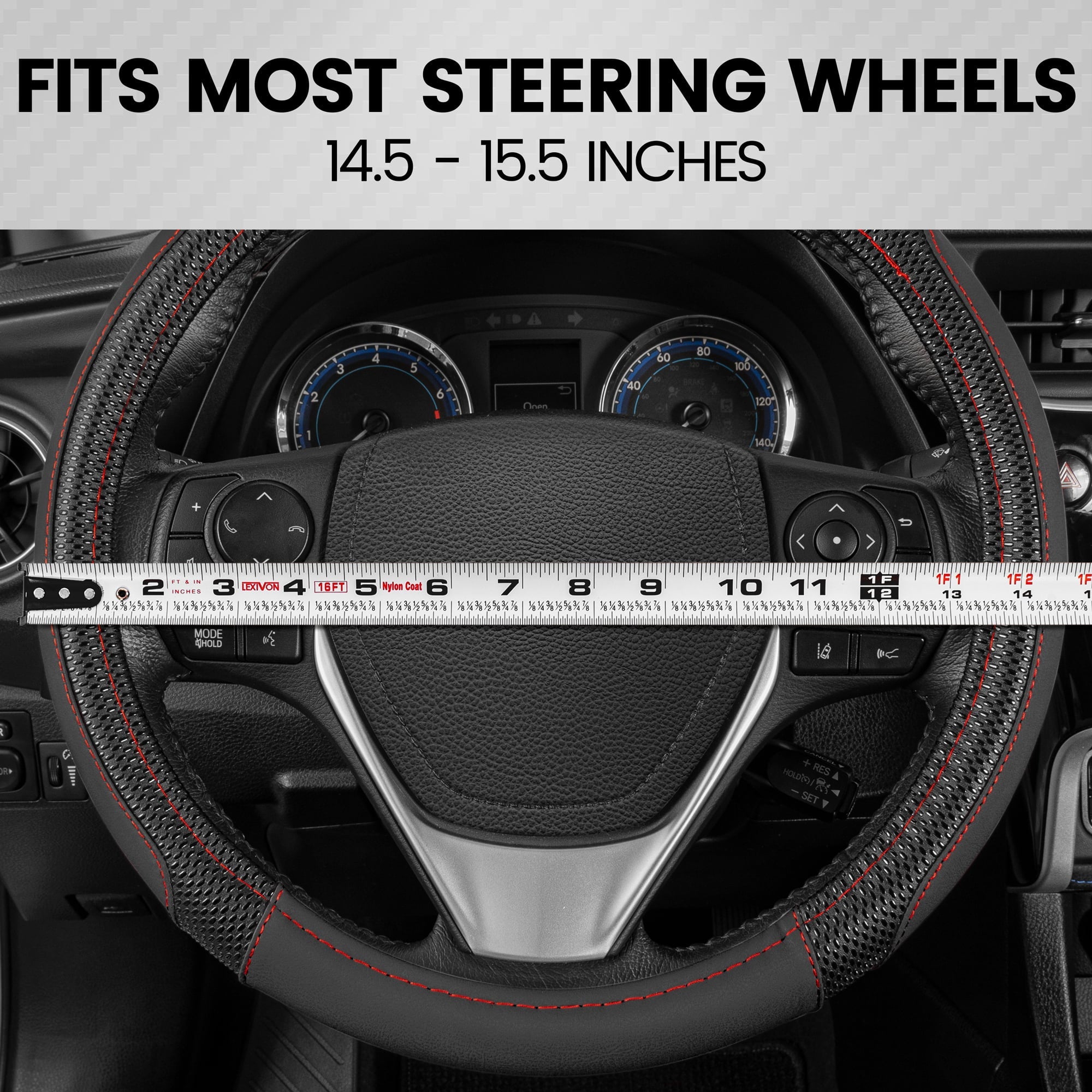 BDK GripTech Sport Black Steering Wheel Cover for Car Truck Van SUV, Medium (14.5" - 15.5") – Ergonomic Comfort Grip for Men & Women, Universal Fit Car Steering Wheel Cover