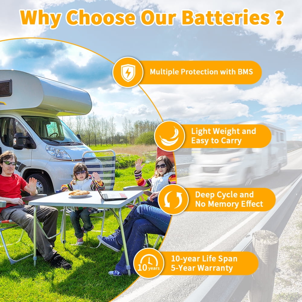 LifePo4 Battery 12v 100Ah 10000+ Deep Cycles with Perfect BMS Lithium Iron Phosphate Battery for Golf Carts  Trolling Motor RV Solar Panels Boats Off Grid Applications support Series and Parallel
