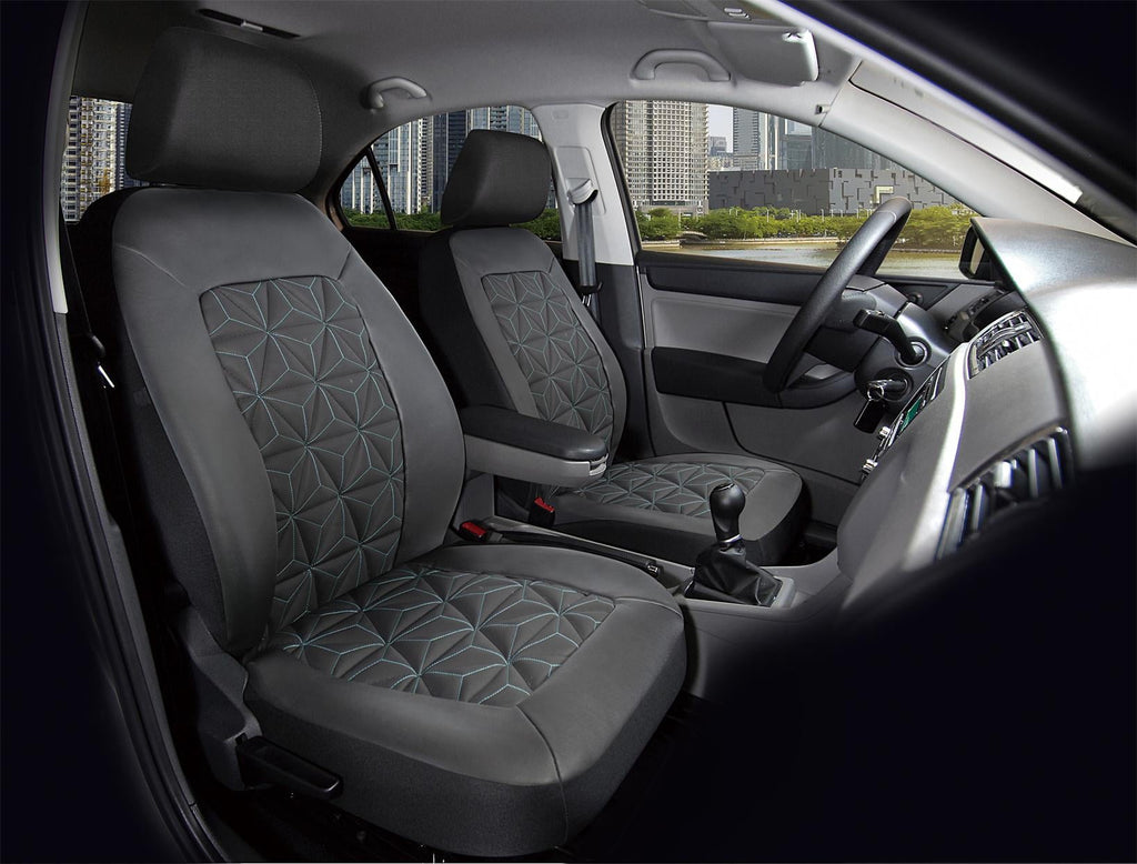 Auto Drive 2PC PVC Quilted Geometric Low Back Seat Covers Leather Teal - Universal Fit, 1902SC54