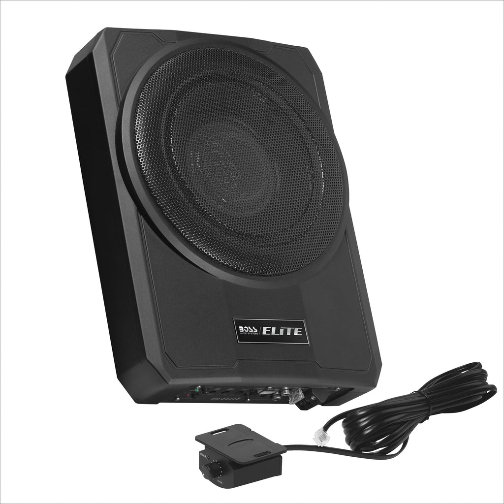 BOSS Audio Systems SLIM10 Elite Series 10 Inch Powered Car Audio Subwoofer - Low Profile, Remote Subwoofer Control, Built In Amplifier, Under Seat, For Truck, Hook Up To Amplifier