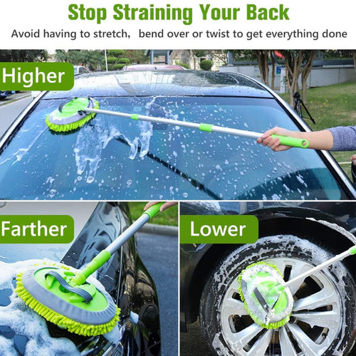 45'' Car Wash Brush with Long Handle Car Wash Mop Mitt Sponge Chenille Microfiber Car Brush Kits Car Cleaning Tools Supplies Duster Scratch Free 180 Degree Rotation for Washing RV Truck and Bus