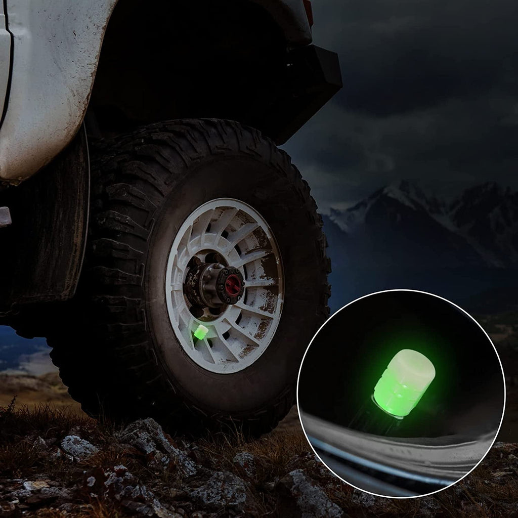 Tire Caps, 100/50/40/20/10/4 Pack Fluorescent Valve Stem Caps Universal Tire Air Covers for Car, Truck, SUV, Motorcycles, Bike (Green 4pcs)