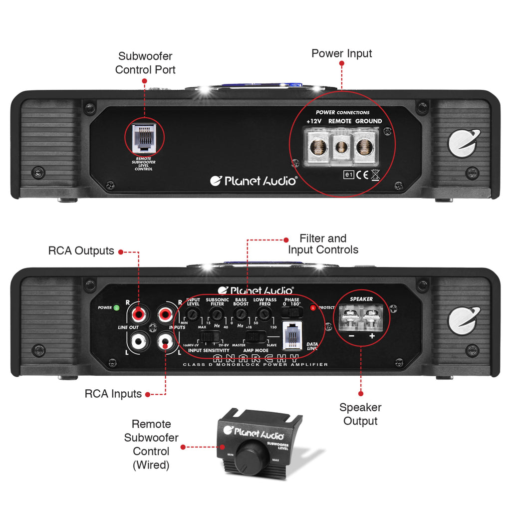 Planet Audio AC5000.1D 5000W Mono Class D MOSFET Power Car Amplifier w/ Remote