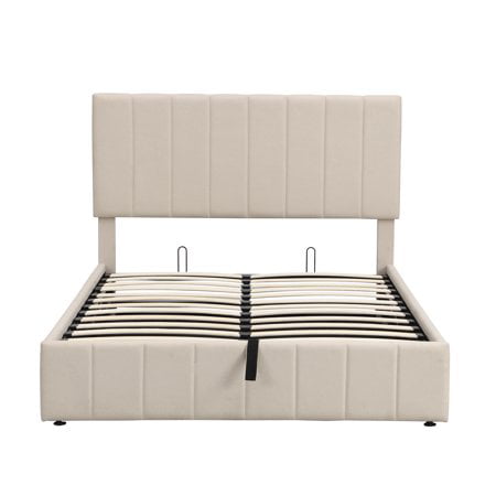 Churanty Hydraulic Storage Bed Frames Full Size Platform Bed with Upholstered Headboard,Beige
