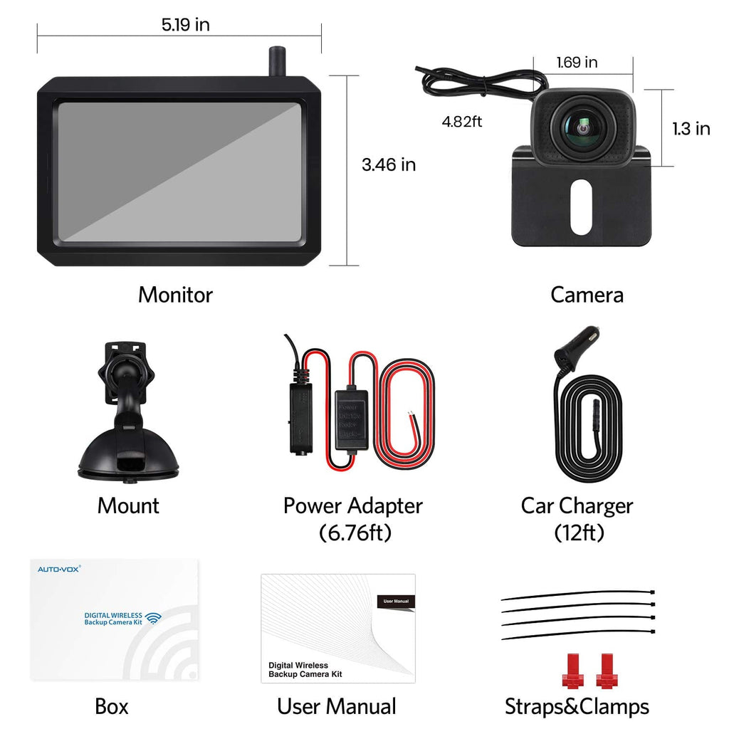 Auto-Vox Backup Camera Wireless 5'' Monitor Kit, Waterproof Rear View Camera Reversing Parking System for Trucks, SUV, and Universal Cars
