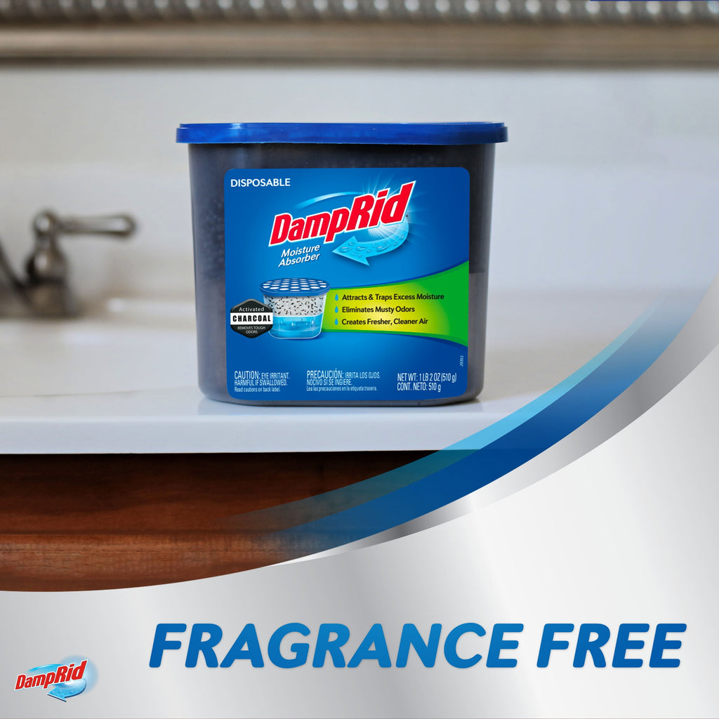 DampRid Fragrance Free Disposable Moisture Absorber for Boats and RVs with Activated Charcoal – 18 oz.; Odor Absorber & Remover